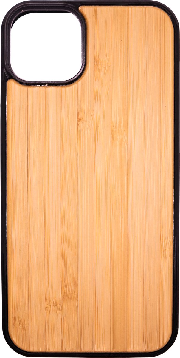 Houten Telefoonhoes Geschikt Voor Iphone 15 PLUS - Houten Telefoonhoes - Houten Case - Bamboo Hout - Zwart - Beschermende Bumper
