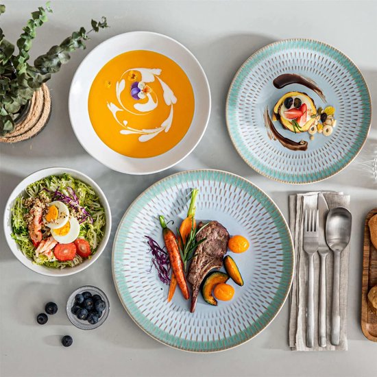 Service de table de Luxe - 32 pièces - 8 personnes - Porcelaine - Service d'assiettes - Assiettes plates - Assiettes à dessert - Assiette creuse - Kom - Vert