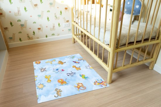 JYG Tapis de jeu en Vinyl ANIMALI 100x100cm - Antiallergique, facilement lavable et durable - Produit belge en Diverse tailles - Imprimé animal mignon pour chambres d'enfants et aires de jeux