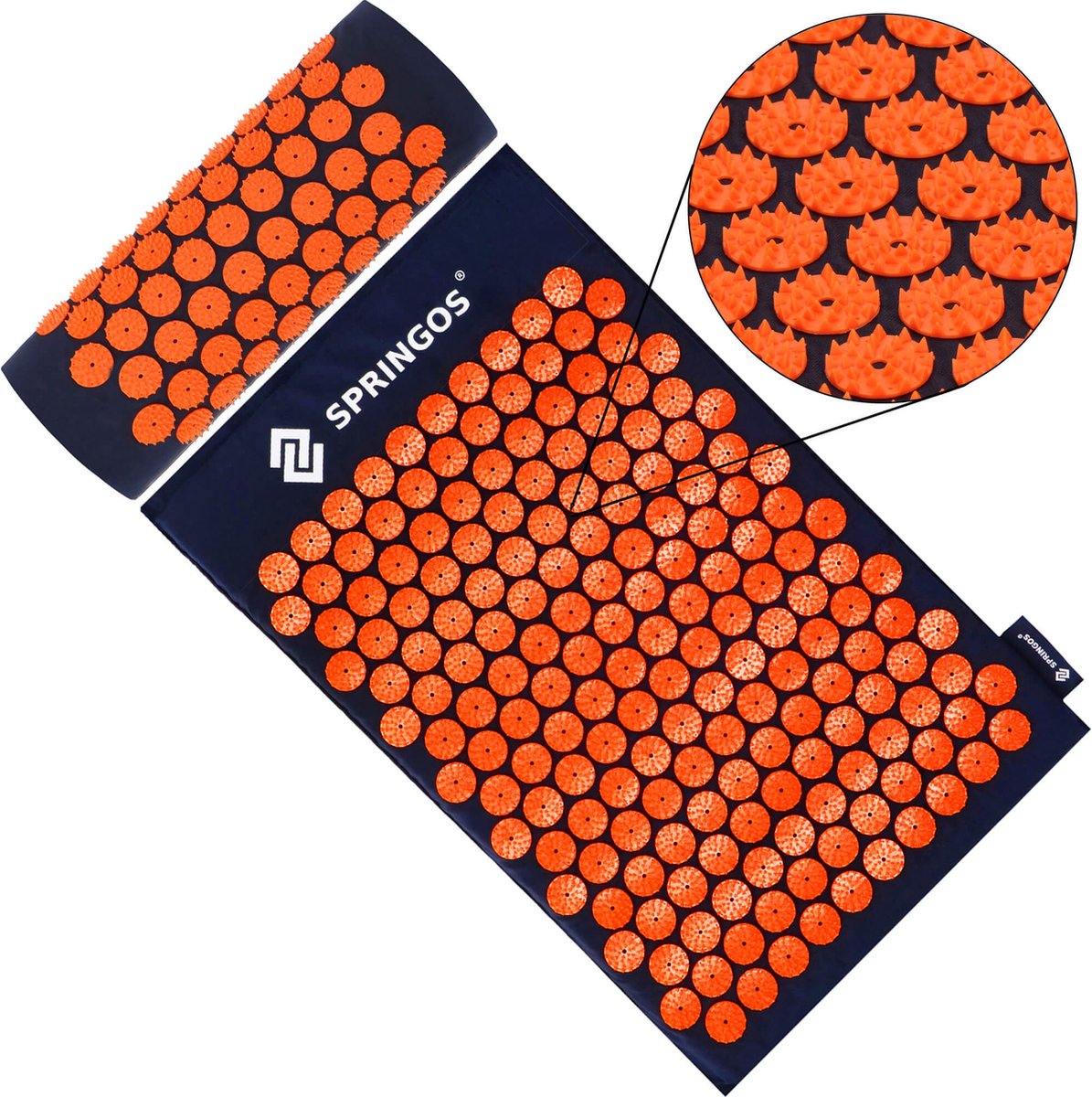Goedkoopste Springos Acupressuurmat - Lichaamsstimulator - Ontspanningsmassageapparaat - Kussen - 65x41 cm - Blauw/Oranje