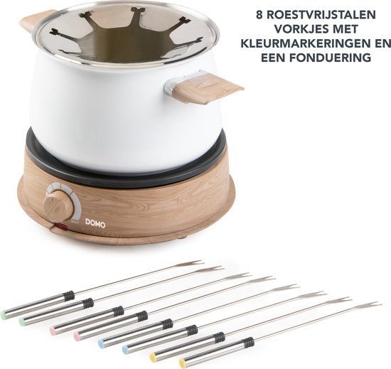 DOMO DO736F Fonduepan - Elektrische Fondueset - 8 personen - 1500W - 1,4 L - Houtlook/Wit — afbeelding 4