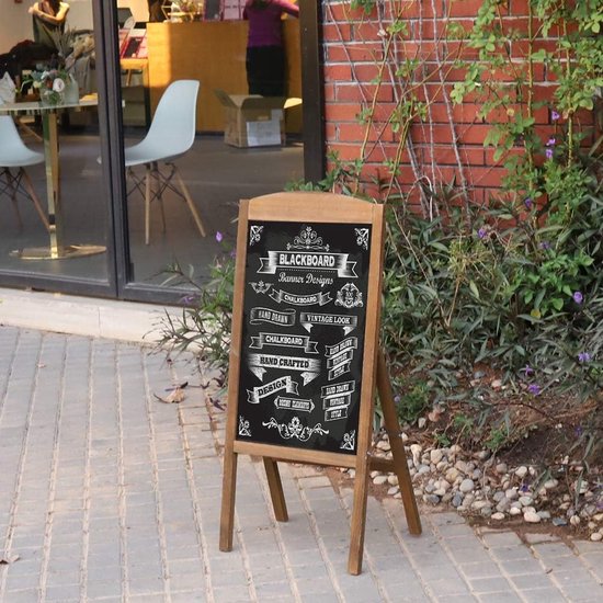Houten reclamebord voor buiten 90x42,5cm, schoolbord op magnetische standaard met 2 magneten en 2 doeken, leistenen schildersezel stoep ideaal voor restaurant café bar bistro bruiloft (bruin)