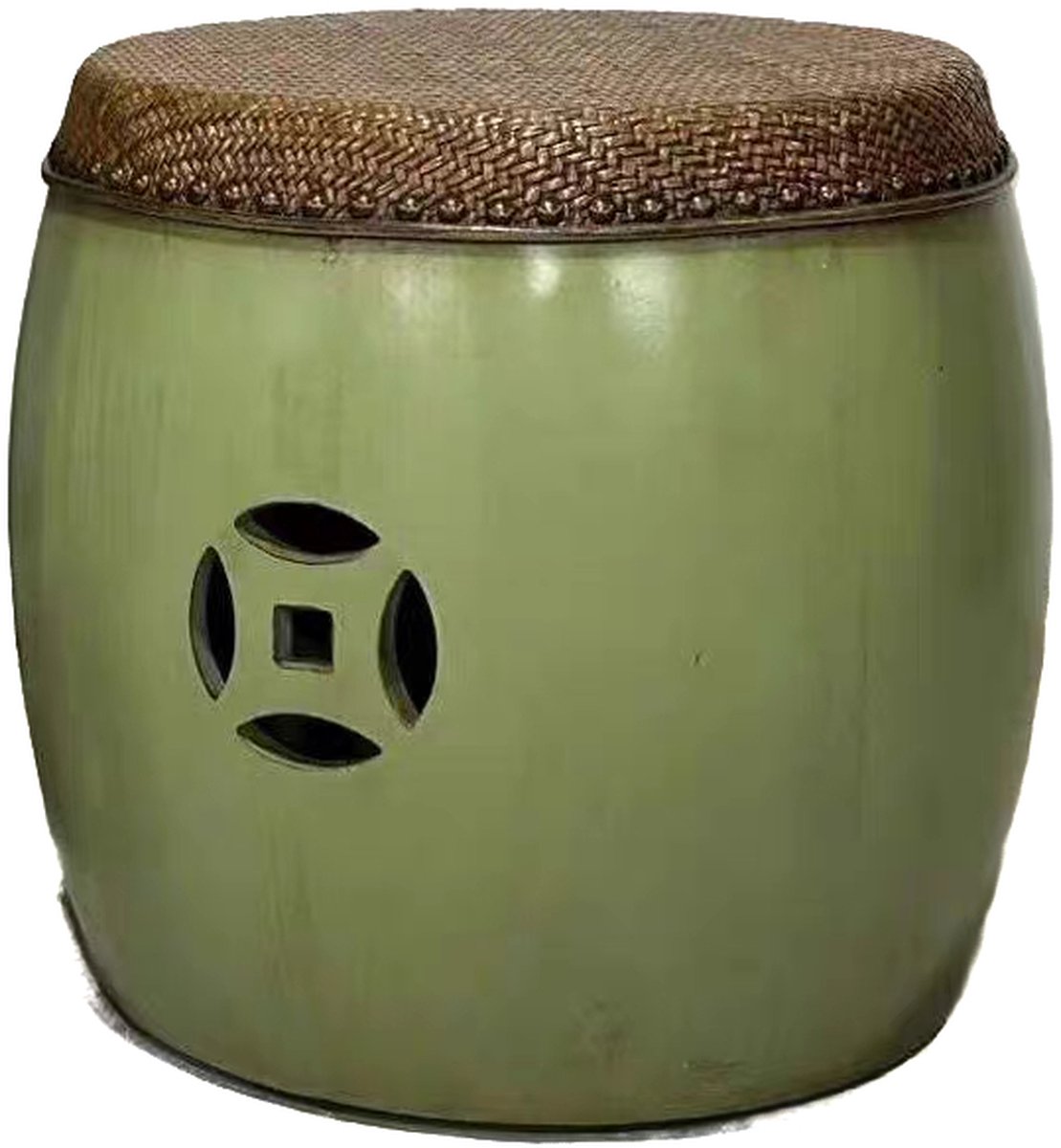 Fine Asianliving Chinese Bijzettafel Bamboe Vintage Groen D39xH41cm Chinese Meubels Oosterse Kast