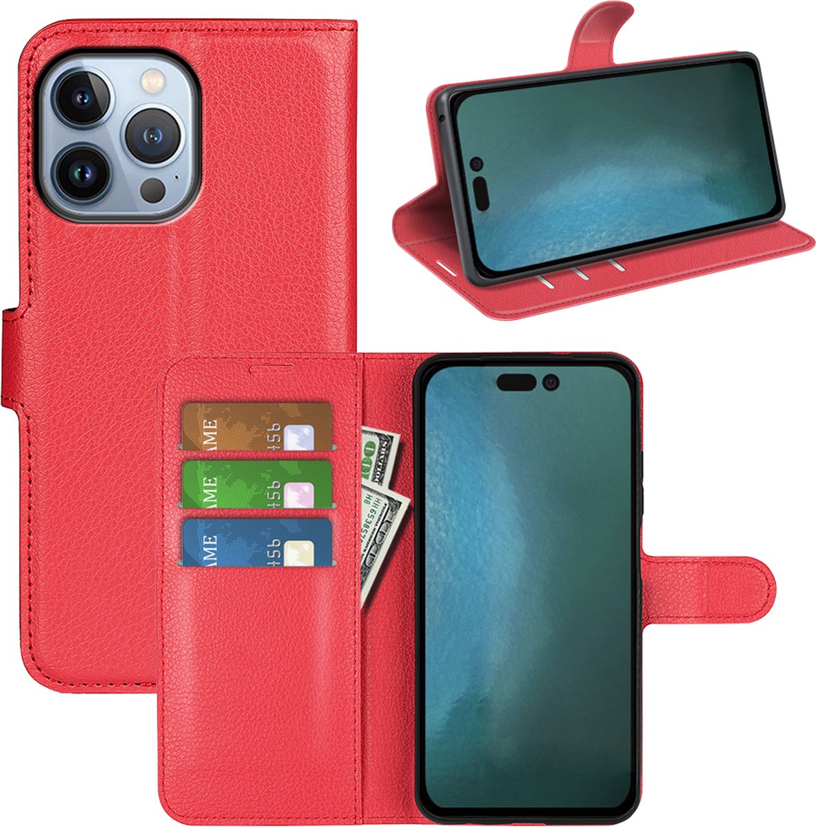 MobyDefend Hoesje - Geschikt voor iPhone 14 Pro Max - Kunstleren Wallet Book Case (Sluiting Voorkant) - Rood