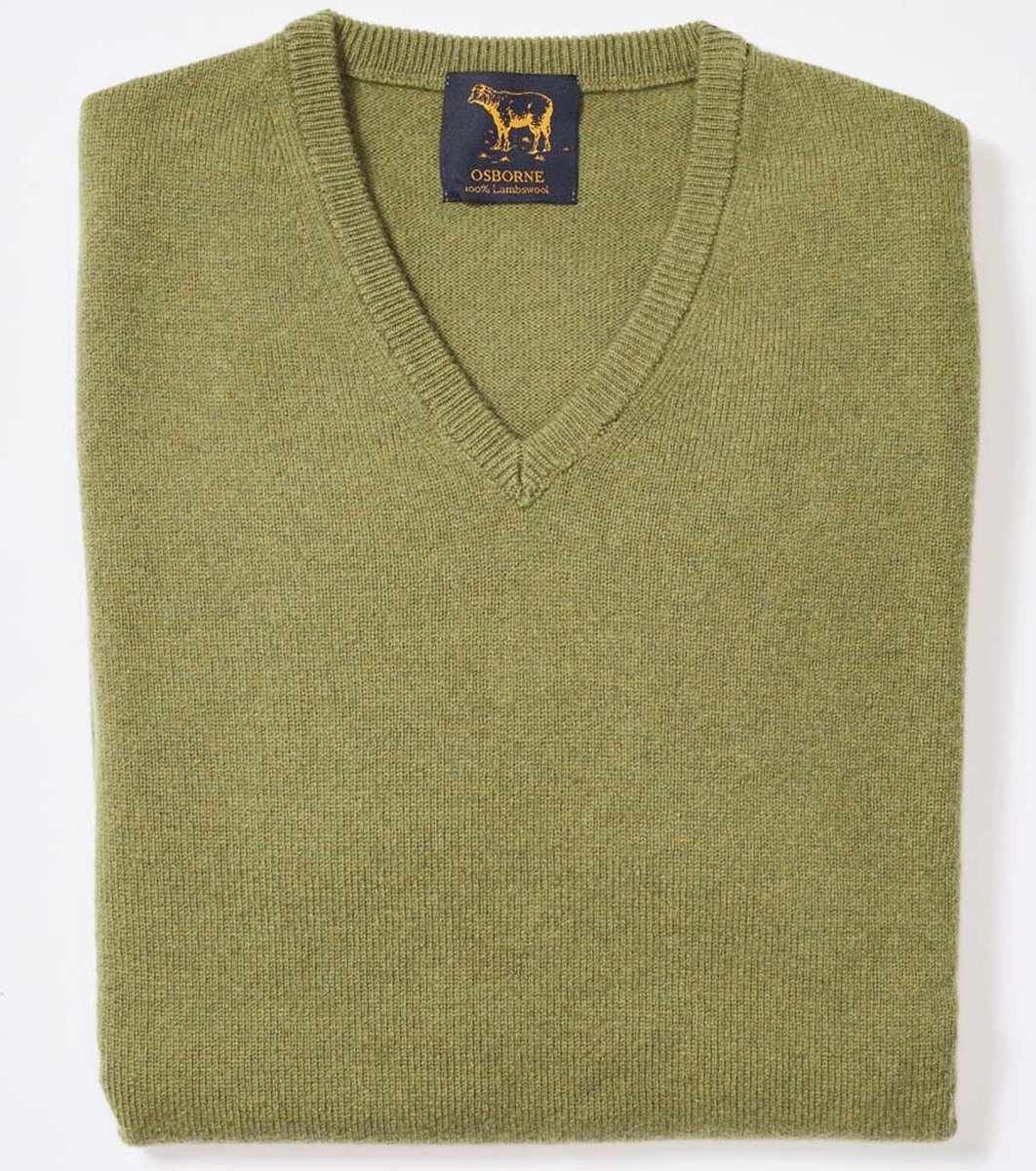 Osborne Knitwear Trui met V hals - Sweater heren in Lamswol - Pullover Heren - Green Bean - L