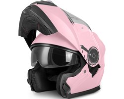 VINZ Santos Systeemhelm Roze met Zonnevizier - Motorhelm Dames - Scooterhelm Vrouwen - Flip Up Helm - ECE 22.06 goedgekeurd - S