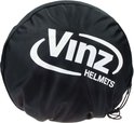 Zwarte helmhoes van Vinz Helmets met wit logo.