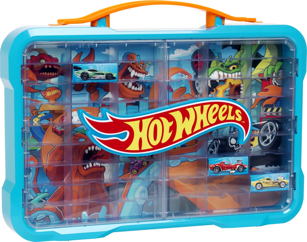 Klein Toys Hot Wheels - verzamelkoffer - vitrine - geschikt voor 54 auto's - blauw oranje — afbeelding 2