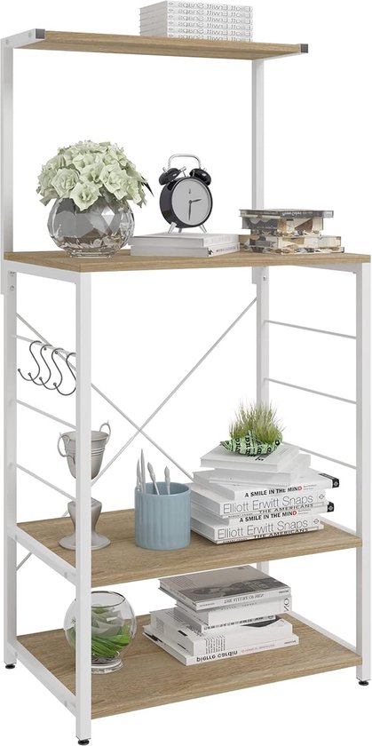 SOGES furniture keukenrek van staal en hout, 3 3 planken, keukentrolley voor magnetron, ruimtebesparend rek, 90 x 40 x 83 cm, zwart 171-BK-BH