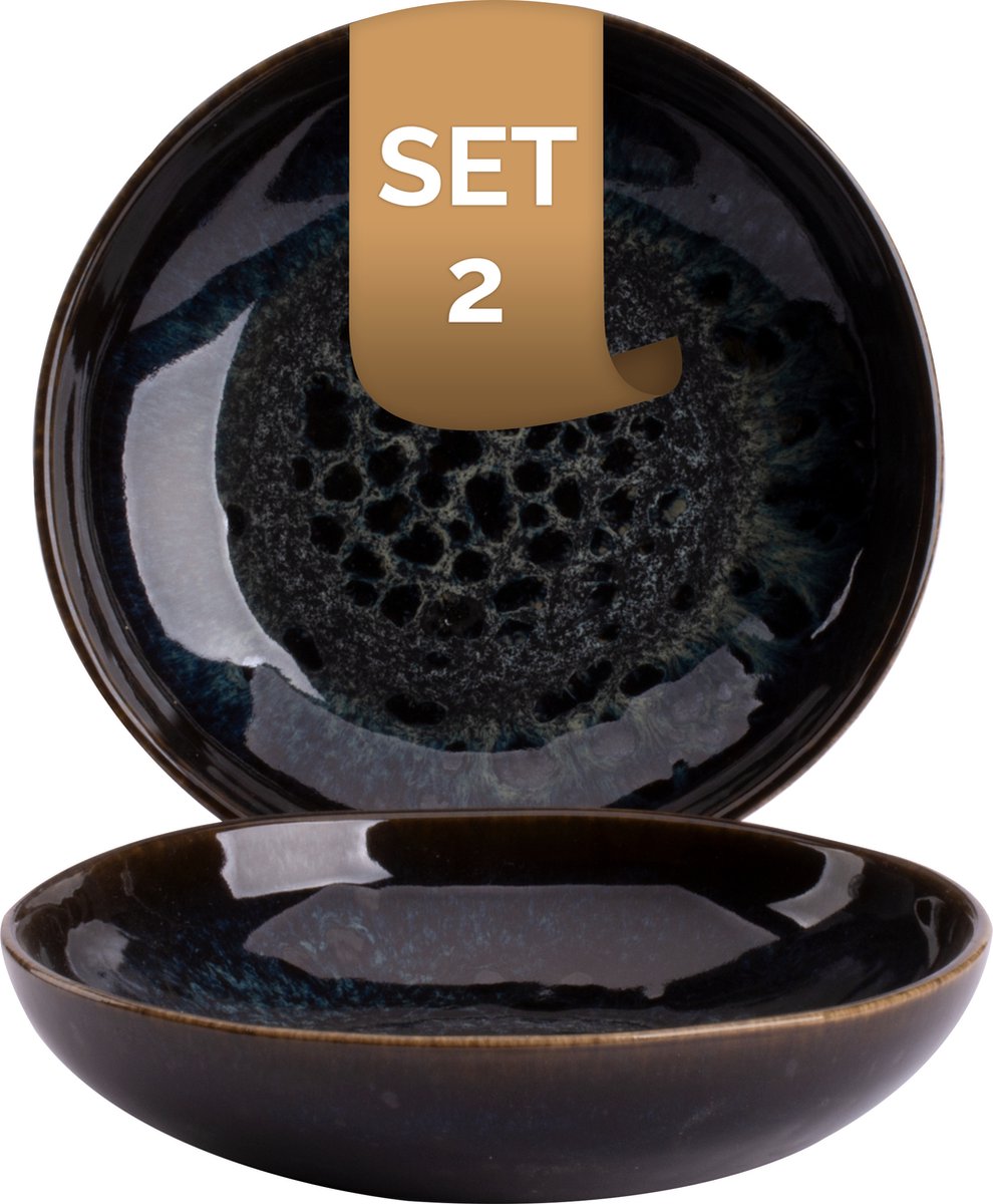 Palmer - Eccentric - Schaal - Kom - 2 stuks - 40 cl - ø 16 cm - Blauw - Stoneware - Bordenset
