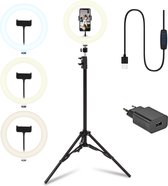 Infinity Goods Ring Light Met Statief - LED - 3 Kleuren - Verstelbaar Statief Tot 186m - Inclusief Stekker - Selfie Ringlight voor Tiktok / Instagram / Youtube / Streaming / Thuis Werken - Zwart