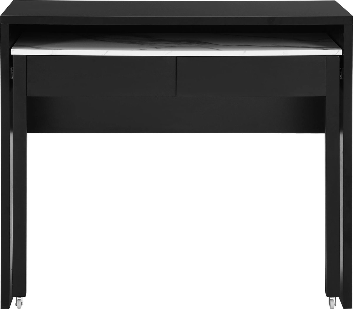 Vente-unique Uitschuifbaar console-bureau met 2 lades - Zwart en wit marmereffect - LOAVIA