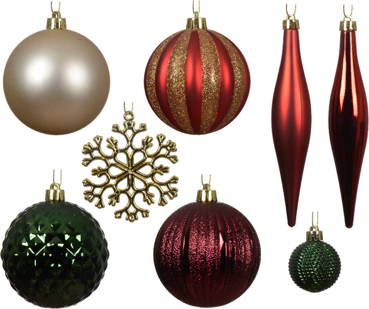 Decoris Kerstballen en ornamenten set -46-delig - rood/groen/champagne -kunststof - kerst – foto 2