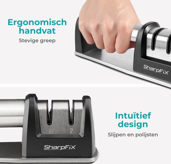 SharpFix Aiguiseur de couteaux 2-en-1 Core - Aiguiseur de couteaux antidérapant - Aiguiseur à tirage - Fusil d'aiguisage - Acier inoxydable