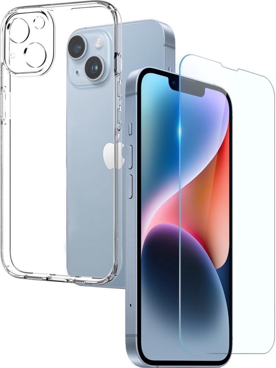 NORTHJO Hoesje - Geschikt voor iPhone 14 Hoesje - NORTHJO 2-in-1 CombiDeal - Transparant TPU Hoesje met Glazen Screen Protector - Transparant