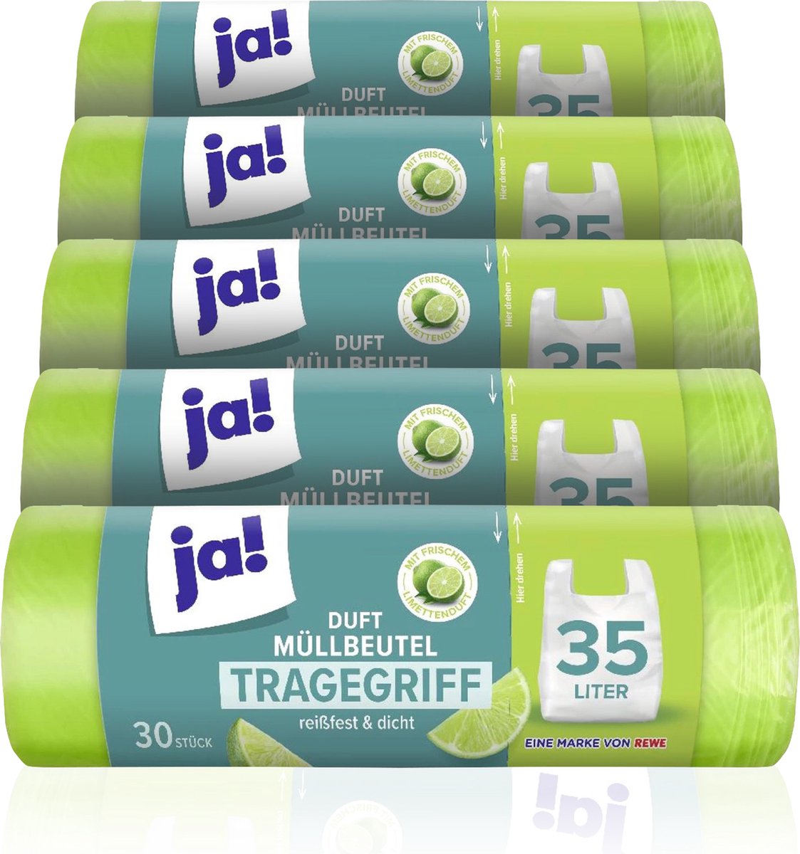 Goedkoopste Ja! | 5 x 30 pedaalemmerzakken met geur | 35 liter | Citrus geur | 150 afvalzakken | met handvaten | multipack