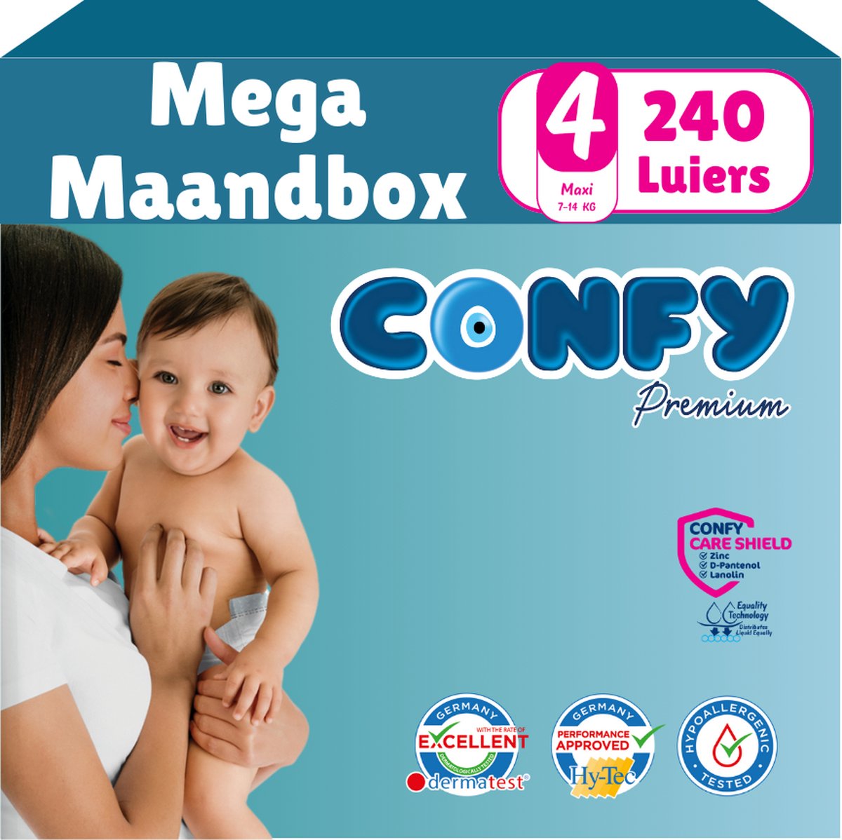 Goedkoopste Confy Premium - Maat 4 (7-14kg) - 240 luiers – Mega Maandbox
