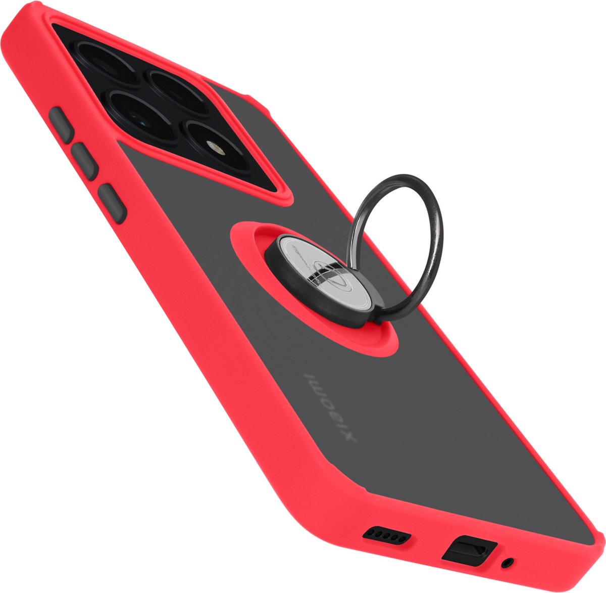 Avizar Hoesje Geschikt voor Xiaomi 14T Pro Metalen Ring Videohouder, Rood