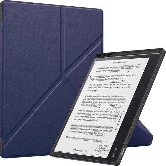 Lunso Convient pour la housse Kobo Elipsa 2E (10 pouces) - Housse de couchage Origami - Bleu foncé