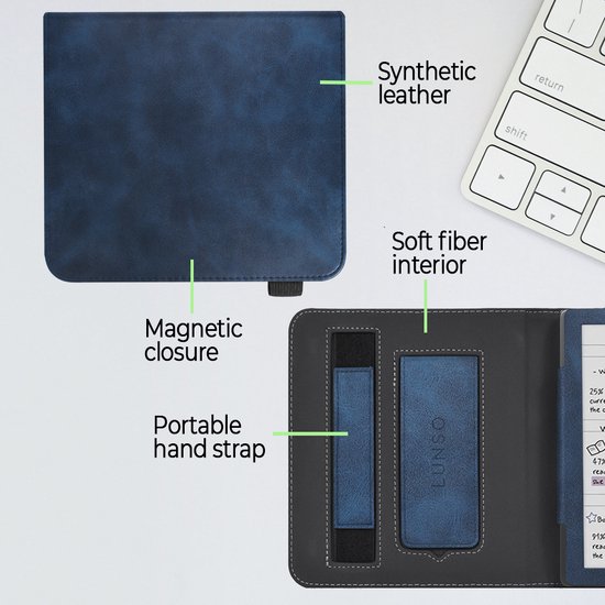 Lunso Geschikt voor Kobo Libra Colour hoes (7 inch) - Luxe Stand sleepcover - Blauw van Lunso — afbeelding 2