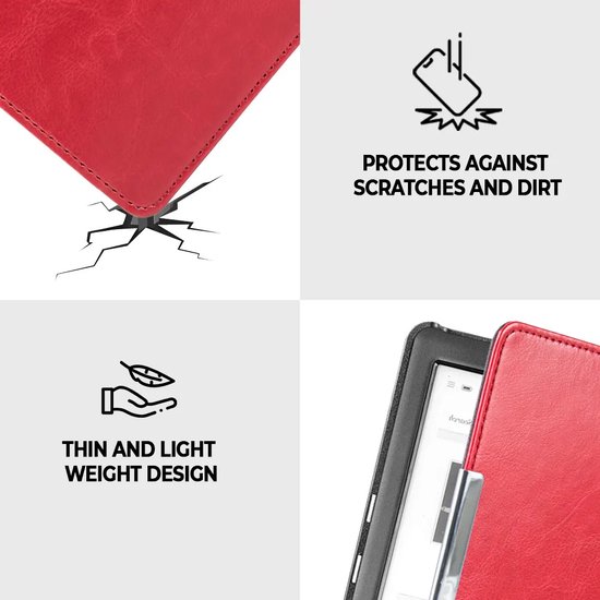 Lunso - Geschikt voor Kobo Glo / Glo HD / Touch 2.0 hoes (6 inch) - sleep cover - Rood van Merkloos — afbeelding 4