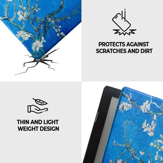Lunso Geschikt voor Kobo Aura Edition 2 hoes (6 inch) - sleepcover - Van Gogh Amandelbloesem van Lunso — afbeelding 2