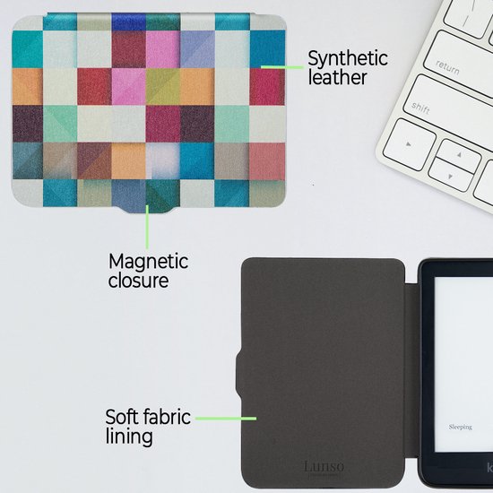 Lunso - Geschikt voor Kobo Clara HD hoes (6 inch) - sleep cover - Blokken van Merkloos — afbeelding 5