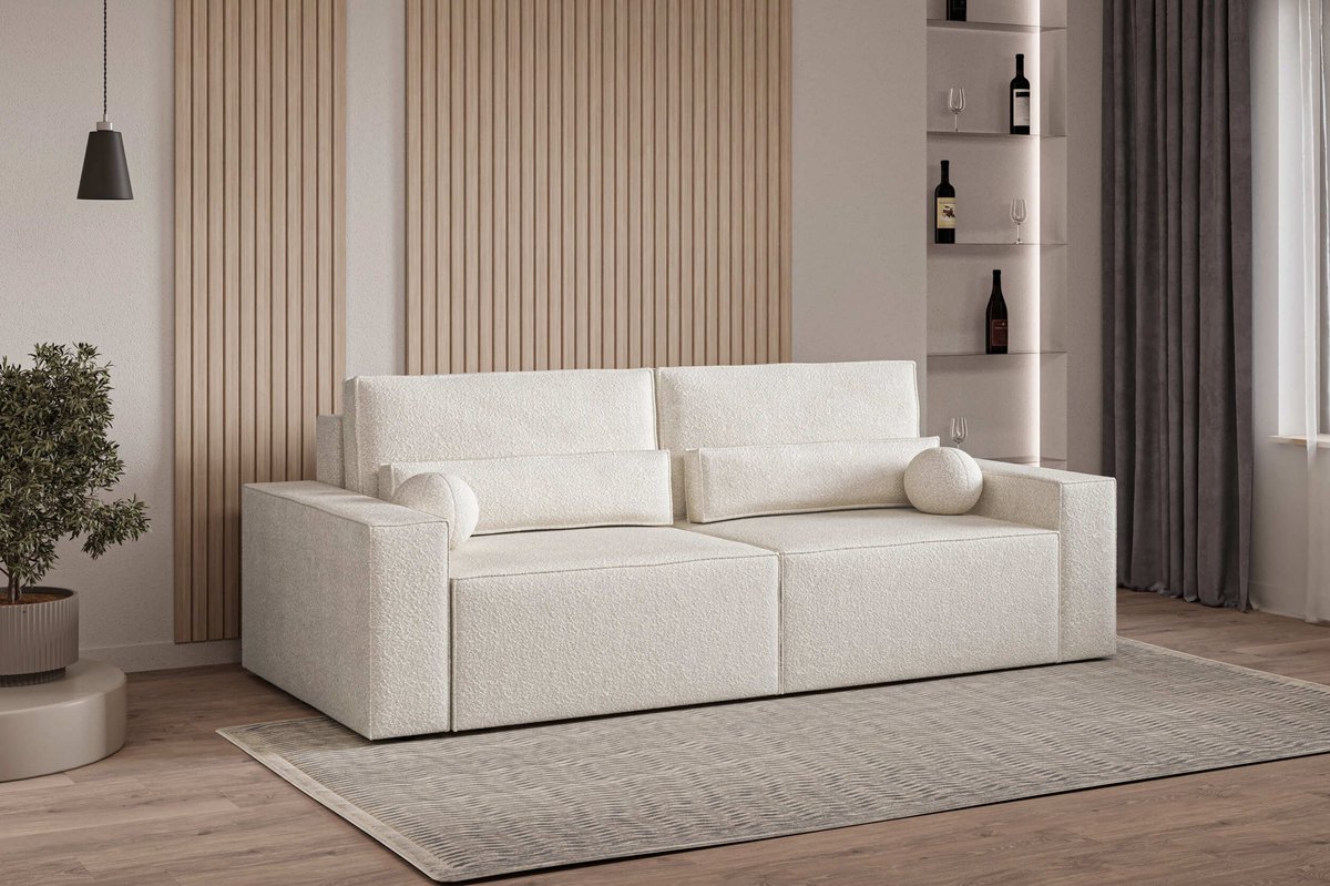 Slaapbank, sofa met slaapfunctie en opbergruimte, moderne bank, 3-zits, Slaapbank Denver mini - Wit (Anthology 1)