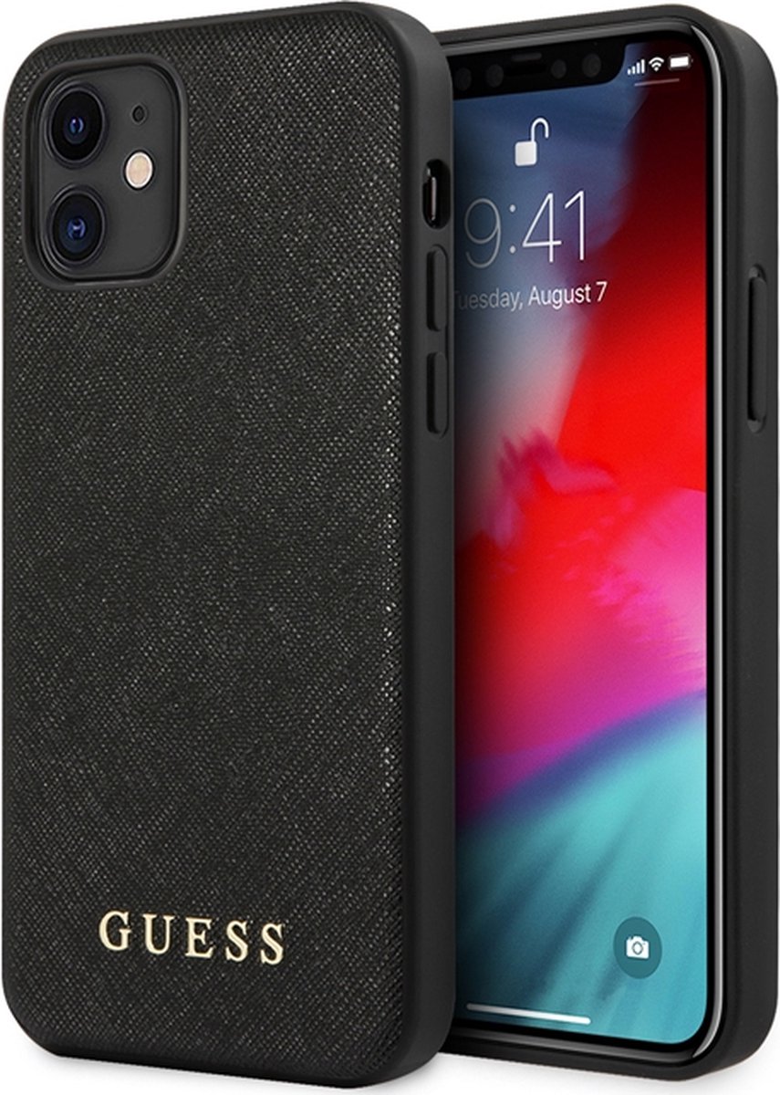 GUESS, Beschermhoesje Geschikt voor Apple iPhone 12 Mini Saffiano, Zwart