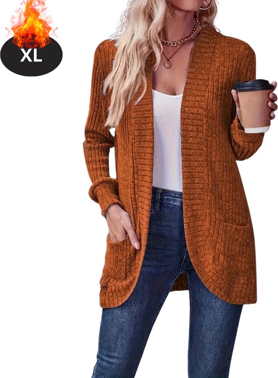 Vrouwelijk Gebreid Vest,Dames Gebreide Vesten Casual Effen Marineblauwe Zak Revers Kraag Knoop Open Voorkant Truien Vest Herfst Gezellige Lange Mouwen Basic Gebreide Bovenkleding Jas,S