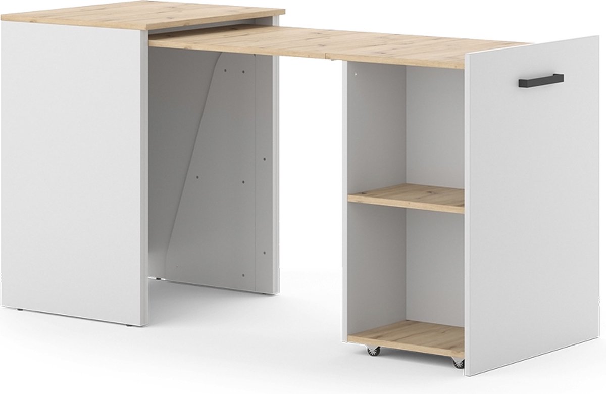 Vicco Eettafel Adam, Grijs/Artisanaal eiken, 50.4 x 60 cm Uitschuifbaar