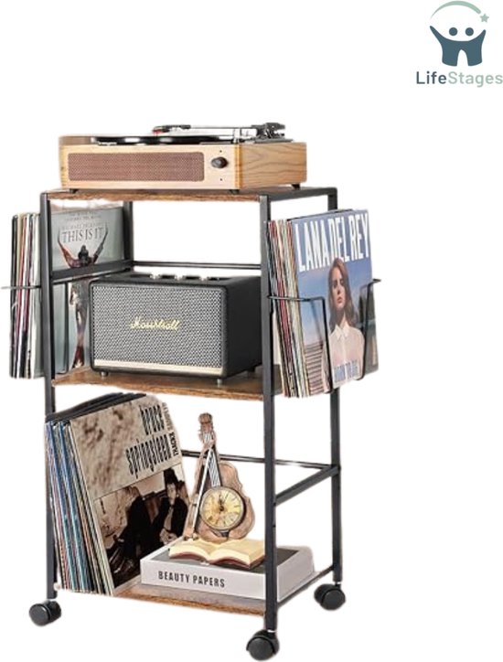 Rode Vinylplaat Op Een Draaitafel, Standaard Met Vinylplaten Stock Foto