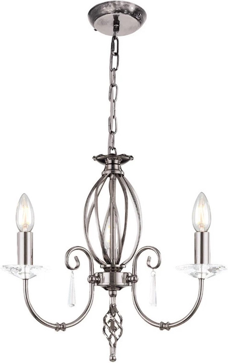 Landelijke Kroonluchter - Steady Lighting - Metaal - Landelijk - E14 - L: 38cm - Voor Binnen - Woonkamer - Eetkamer - Zilver