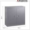 Grijze AREBOS archiefkast met afmetingen 90x90x40 cm.