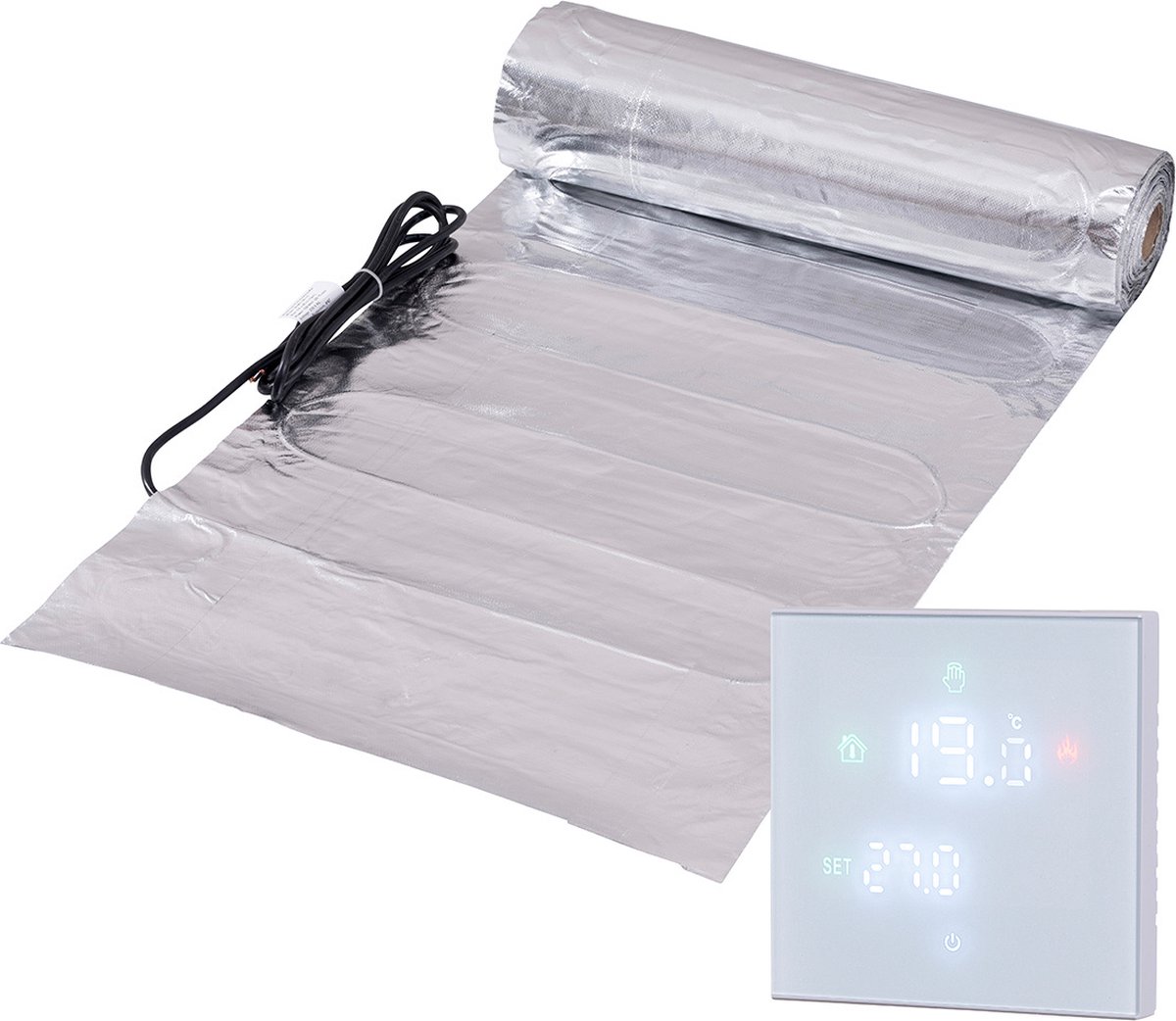 Complete elektrische vloerverwarming folie set, 150 watt incl Wifi thermostaat., 8 m², Wit