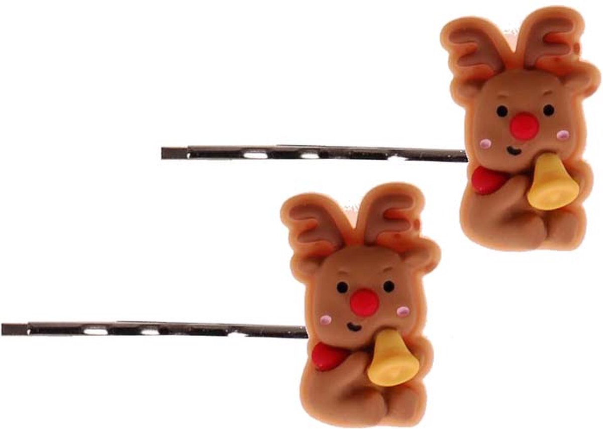 Schuifspeldjes Zilverkleurig Kerstthema - Rudolf Rendier - Set 2 Stuks - 2,5cm