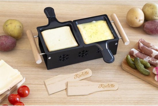 Raclette Duo Set op Waxinelicht - Inclusief Pannetjes, Houten Spatels en Houder — afbeelding 5