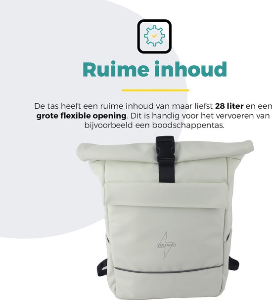 Voltano Luxe E-bike Rolltop Fietstas / Rugtas 28L - Crème - Enkele Pakaftas - 100% Waterdicht - Gratis Schouderband - Groot Laptop Vak van Voltano — afbeelding 5