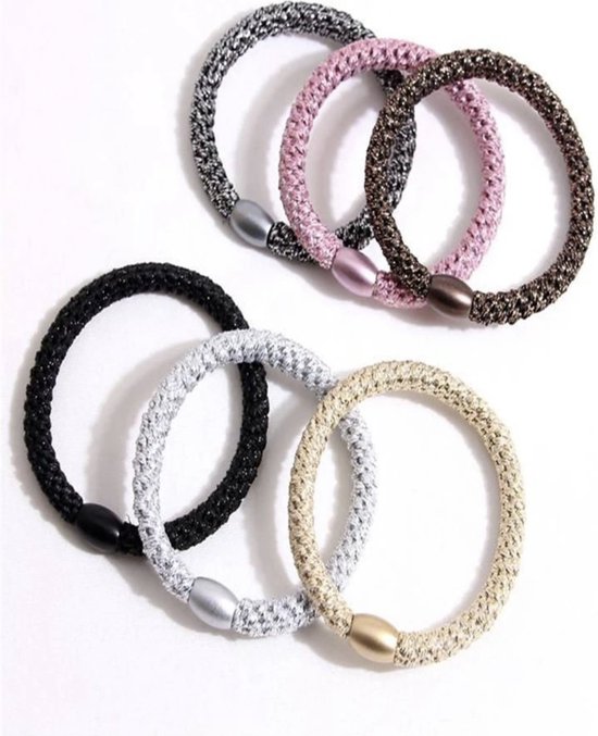 Bandes de caoutchouc à Cheveux - Knekkies - Élastique à cheveux tressé - Élastique et bracelet - élastiques à cheveux avec perle - élastiques à cheveux à porter en bracelet - élastique fort - 6 pièces
