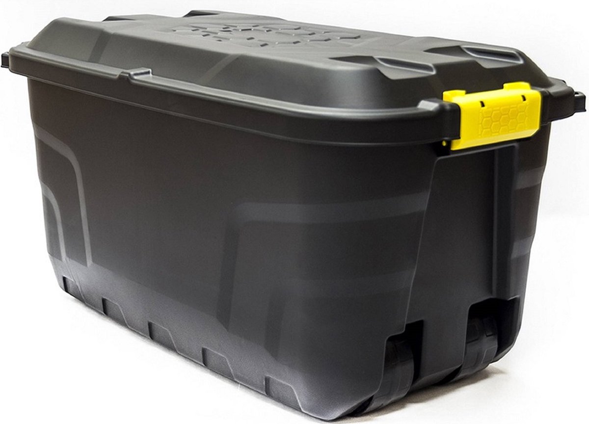 Zwarte opbergkist 75L met wielen en deksel | vergrendelbaar | Easy lock | 380KG Laadvermogen