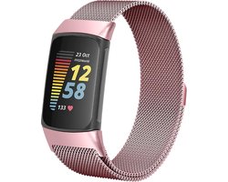 Stravo Luxe Milanese bandje - Roze - geschikt voor Fitbit Charge 5 / 6 - RVS Milanees bandje voor Charge 5 / 6 activity tracker