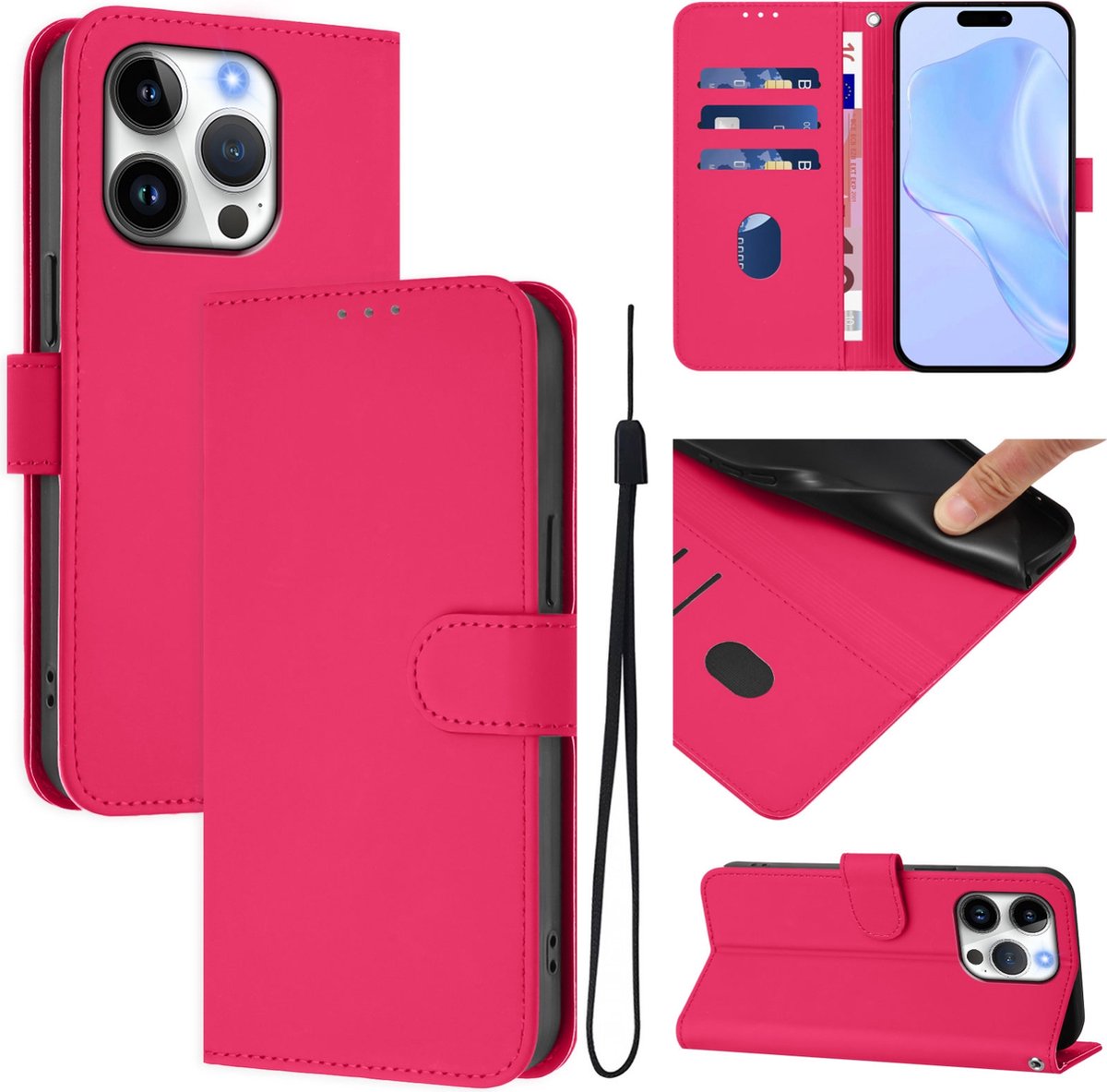 Mobigear Telefoonhoesje geschikt voor Apple iPhone 16 Pro Hoesje | Mobigear Urban Wallet Bookcase Portemonnee | Pasjeshouder voor 3 Pasjes | Telefoonhoesje voor Pinpas / OV Kaart / Rijbewijs - Magenta