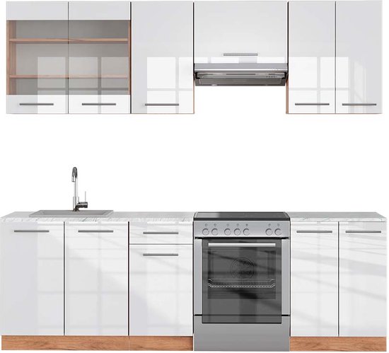 Vicco - Hoekkast Fame-line - Hoogglans Wit - Werkblad Goud Eiken