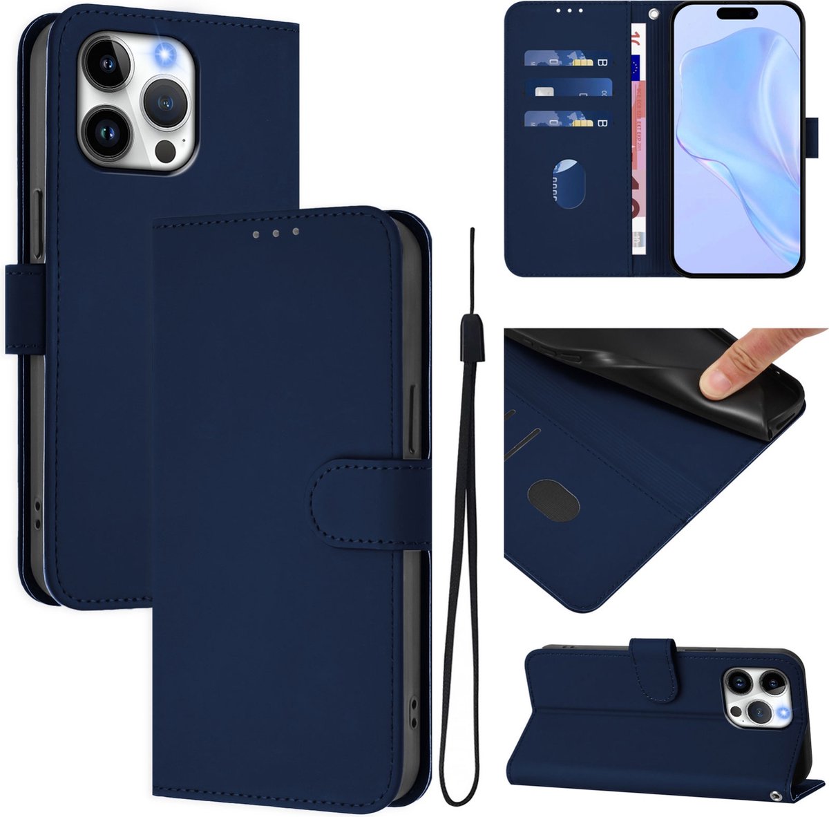 Mobigear Telefoonhoesje geschikt voor Apple iPhone 16 Pro Max Hoesje | Mobigear Urban Wallet Bookcase Portemonnee | Pasjeshouder voor 3 Pasjes | Telefoonhoesje voor Pinpas / OV Kaart / Rijbewijs - Marineblauw