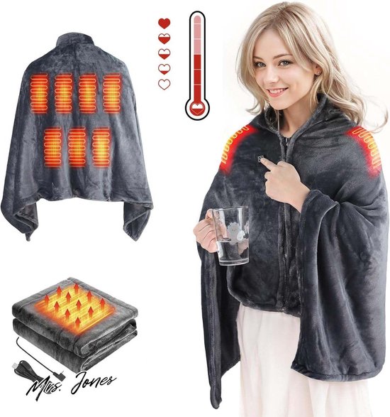 Moteoza Elektrische deken, draadloos, met 10.000 mAh accu, 160 x 90 cm, elektrische flanellen warmtedeken, draagbaar, voor dames en heren, 3-traps verwarming, wasbaar voor thuis, kantoor, camping