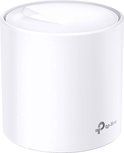 Witte, cilindervormige TP-Link Deco X20 mesh wifi-unit met logo.