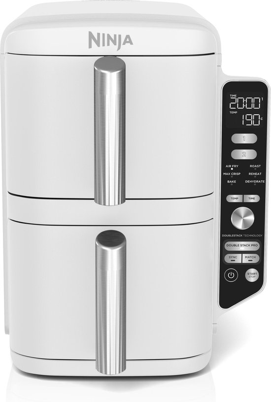 Ninja Double Stack Airfryer XXL - 9.5 Liter - Dubbele Gestapelde Lades - 6 Programma's - Inclusief Kookrekjes - Wit - SL400EUWH