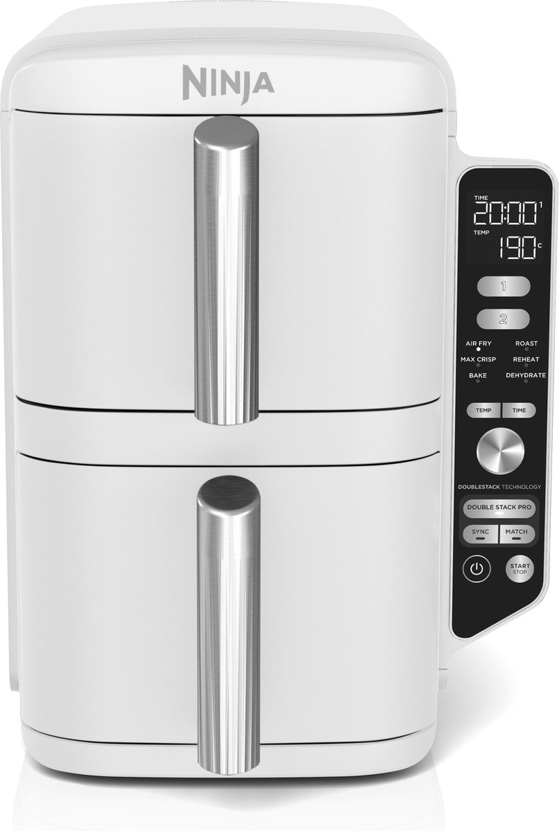Ninja Double Stack Airfryer XXL - 9.5 Liter - Dubbele Gestapelde Lades - 6 Programma's - Inclusief Kookrekjes - Wit - SL400EUWH
