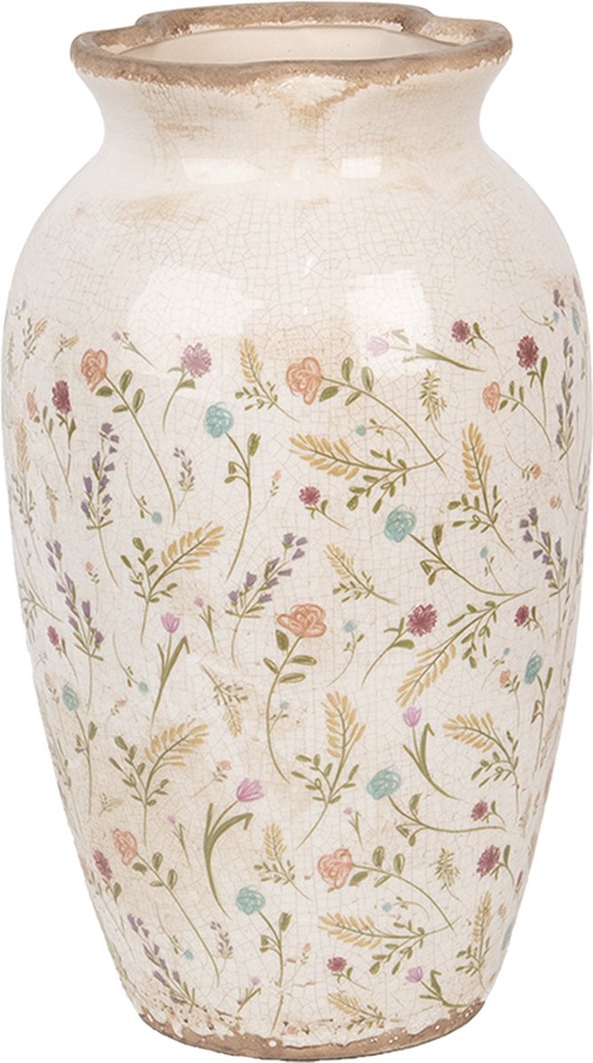 Clayre & Eef Vaas Ø 21x37 cm Beige Roze Keramiek Bloemen