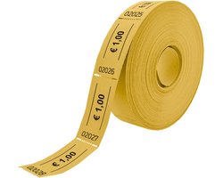 CombiCraft Consumptiebonnen op rol met eurobedrag - 1 euro in geel - 5 rollen - 5x1000 bonnen